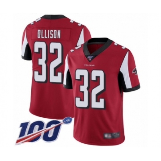 Men's Atlanta Falcons 32 Qadree Ollison Red Team Color Vapor Untouchable Limited Player 100th Season Football Jersey