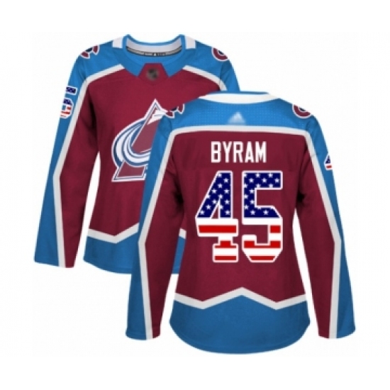 Women's Colorado Avalanche 45 Bowen Byram Authentic Burgundy Red USA Flag Fashion Hockey Jersey