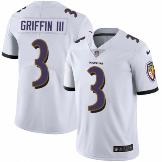 Men's Nike Baltimore Ravens 3 Robert Griffin III White Vapor Untouchable Limited Player NFL Jersey