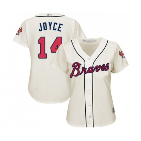 Women's Atlanta Braves 14 Matt Joyce Replica Cream Alternate 2 Cool Base Baseball Jersey