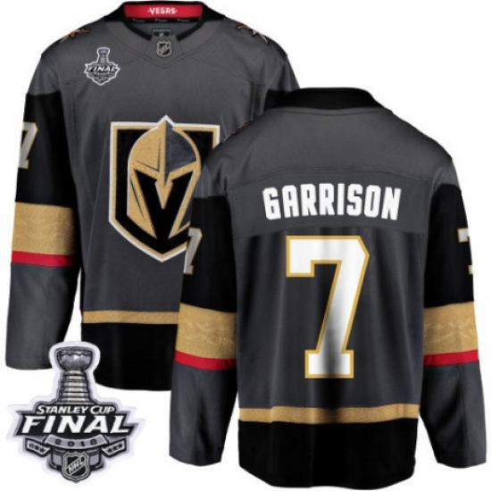 Men's Vegas Golden Knights 7 Jason Garrison Authentic Black Home Fanatics Branded Breakaway 2018 Stanley Cup Final NHL Jersey