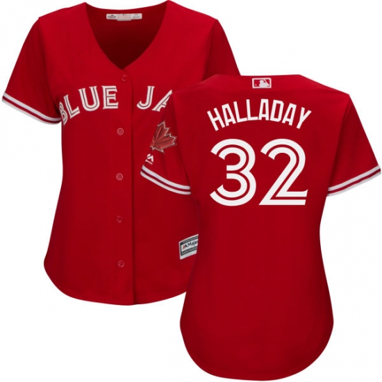 Women's Majestic Toronto Blue Jays 32 Roy Halladay Authentic Scarlet Alternate MLB Jersey