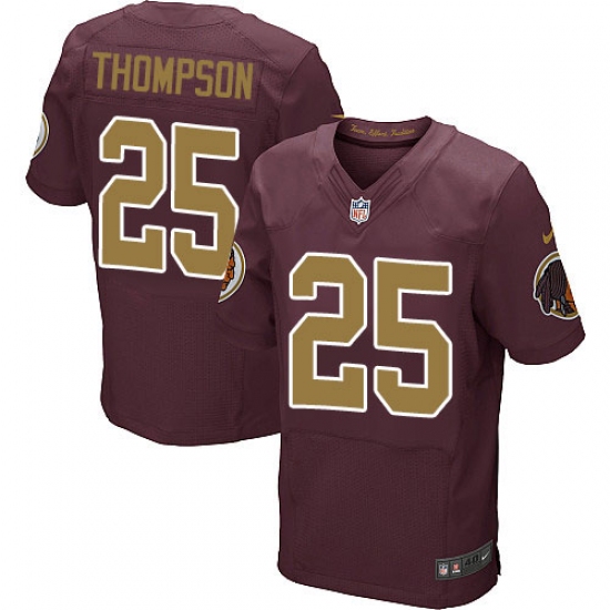 Men's Nike Washington Redskins 25 Chris Thompson Elite Burgundy Red/Gold Number Alternate 80TH Anniversary NFL Jersey