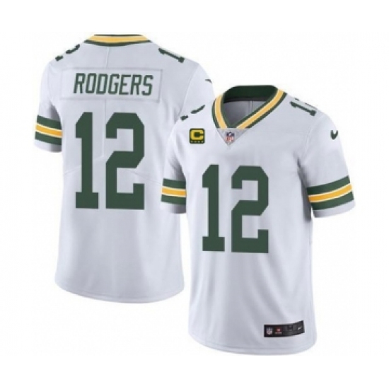 Men's Green Bay Packers 12 Aaron Rodgers White With 4-star C Patch Vapor Untouchable Stitched NFL Limited Jersey