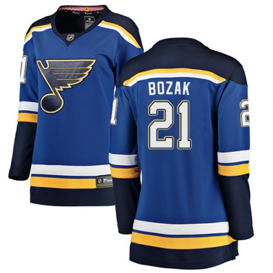 Women's St. Louis Blues 21 Tyler Bozak Fanatics Branded Royal Blue Home Breakaway NHL Jersey