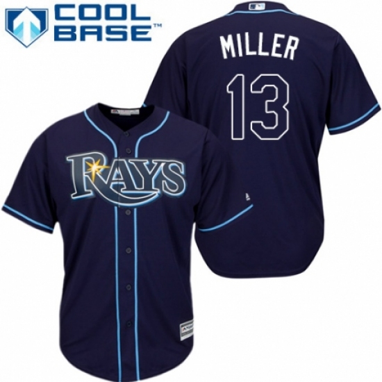 Youth Majestic Tampa Bay Rays 13 Brad Miller Replica Navy Blue Alternate Cool Base MLB Jersey