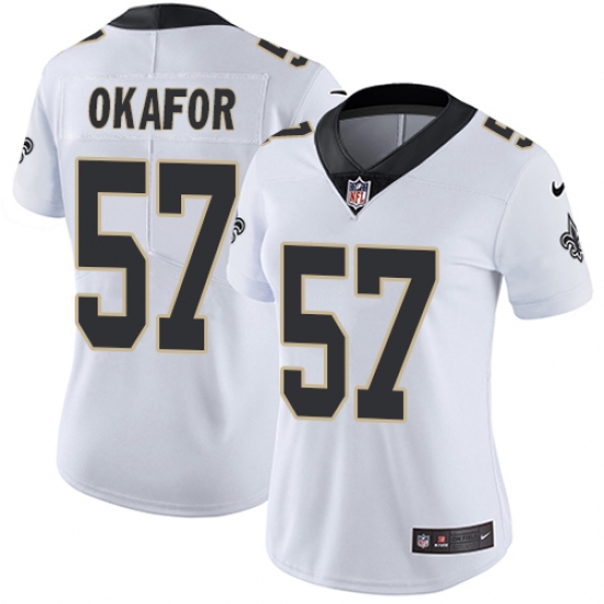 Women's Nike New Orleans Saints 91 Alex Okafor White Vapor Untouchable Limited Player NFL Jersey