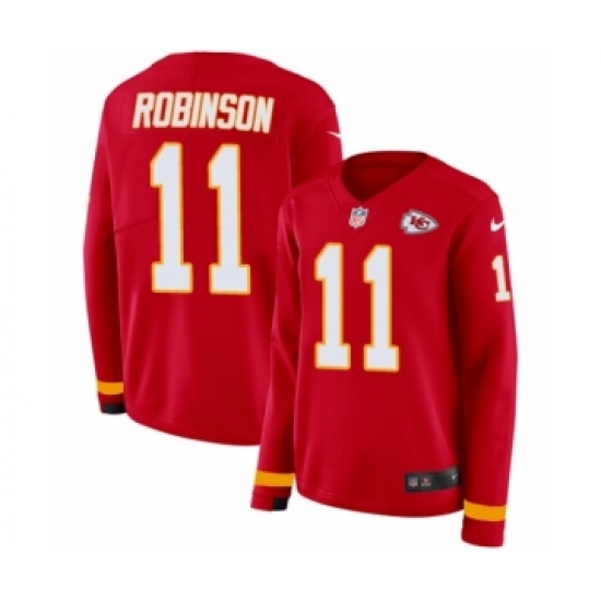 Women's Nike Kansas City Chiefs 11 Demarcus Robinson Limited Red Therma Long Sleeve NFL Jersey