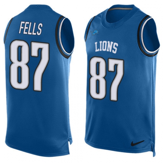 Men's Nike Detroit Lions 87 Darren Fells Limited Light Blue Player Name & Number Tank Top NFL Jersey