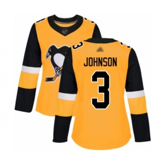 Women's Pittsburgh Penguins 3 Jack Johnson Authentic Gold Alternate Hockey Jersey