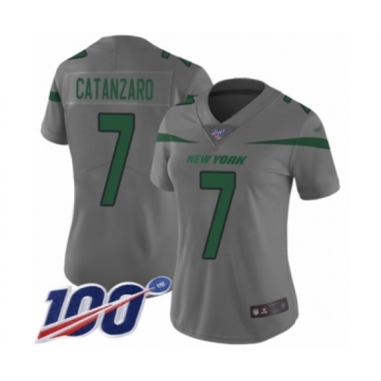 Women's New York Jets 7 Chandler Catanzaro Limited Gray Inverted Legend 100th Season Football Jersey