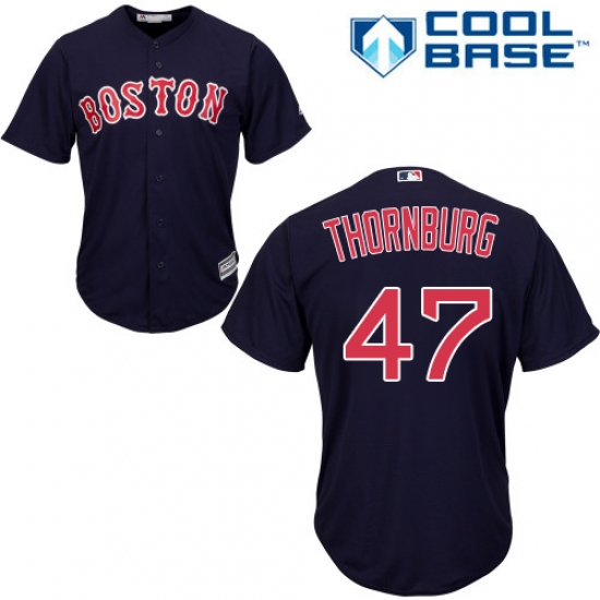 Youth Majestic Boston Red Sox 47 Tyler Thornburg Authentic Navy Blue Alternate Road Cool Base MLB Jersey