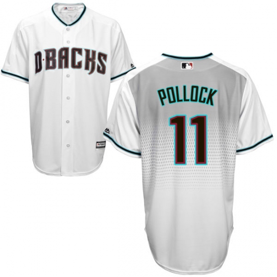 Men's Majestic Arizona Diamondbacks 11 A. J. Pollock Authentic White/Capri Cool Base MLB Jersey