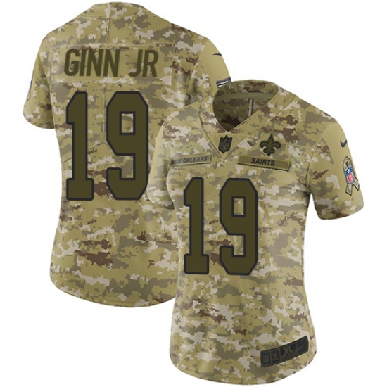 Women's Nike New Orleans Saints 19 Ted Ginn Jr Limited Camo 2018 Salute to Service NFL Jersey