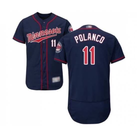 Men's Minnesota Twins 11 Jorge Polanco Navy Blue Alternate Flex Base Authentic Collection Baseball Jersey