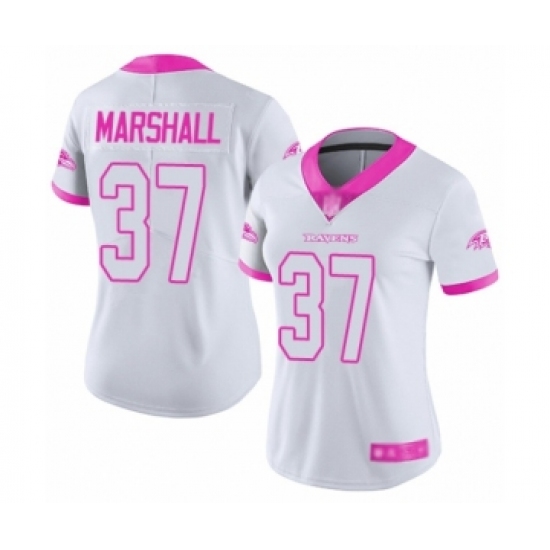 Women's Baltimore Ravens 37 Iman Marshall Limited White Pink Rush Fashion Football Jersey