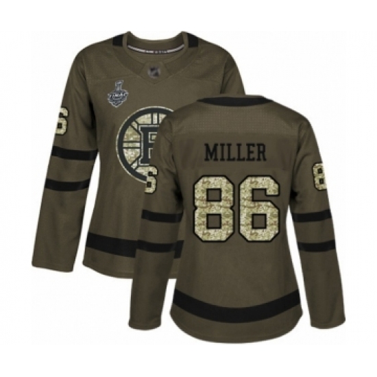 Women's Boston Bruins 86 Kevan Miller Authentic Green Salute to Service 2019 Stanley Cup Final Bound Hockey Jersey