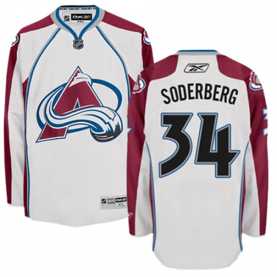 Men's Reebok Colorado Avalanche 34 Carl Soderberg Authentic White Away NHL Jersey