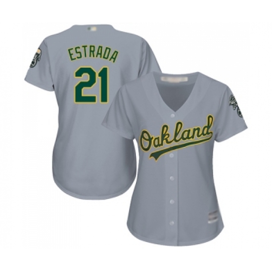 Women's Oakland Athletics 21 Marco Estrada Replica Grey Road Cool Base Baseball Jersey