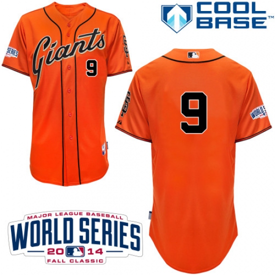 Men's Majestic San Francisco Giants 9 Brandon Belt Replica Orange Alternate Cool Base w/2014 World Series Patch MLB Jersey