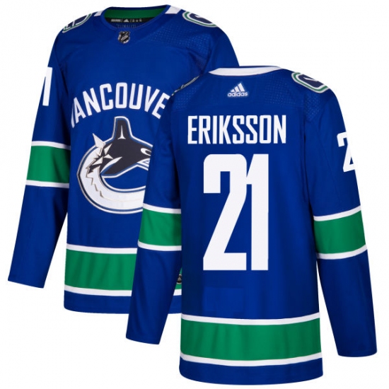 Men's Adidas Vancouver Canucks 21 Loui Eriksson Premier Blue Home NHL Jersey