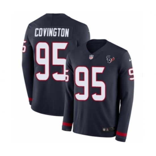 Men's Nike Houston Texans 95 Christian Covington Limited Navy Blue Therma Long Sleeve NFL Jersey