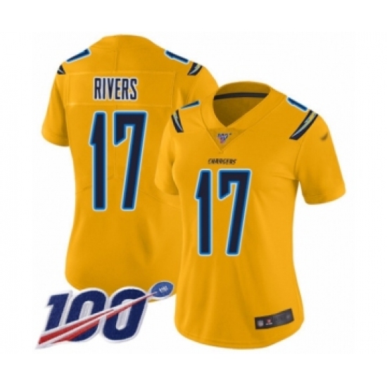 Women's Nike Los Angeles Chargers 17 Philip Rivers Limited Gold Inverted Legend 100th Season NFL Jersey