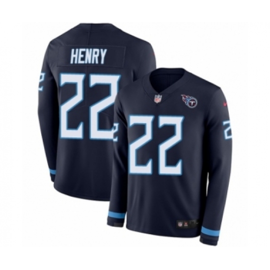 Youth Nike Tennessee Titans 22 Derrick Henry Limited Navy Blue Therma Long Sleeve NFL Jersey