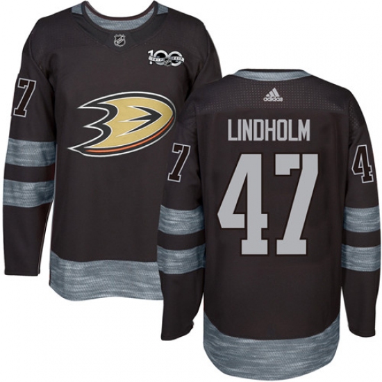 Men's Adidas Anaheim Ducks 47 Hampus Lindholm Premier Black 1917-2017 100th Anniversary NHL Jersey