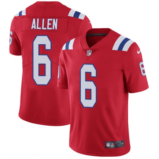 Men's Nike New England Patriots 6 Ryan Allen Red Alternate Vapor Untouchable Limited Player NFL Jersey