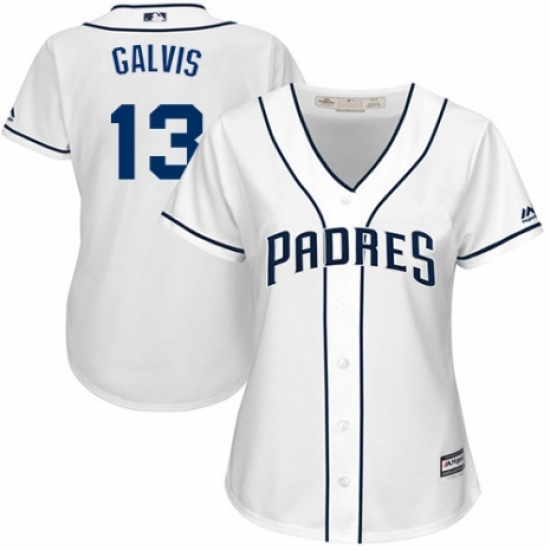 Women's Majestic San Diego Padres 13 Freddy Galvis Replica White Home Cool Base MLB Jersey