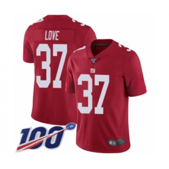 Men's New York Giants 37 Julian Love Red Limited Red Inverted Legend 100th Season Football Jersey