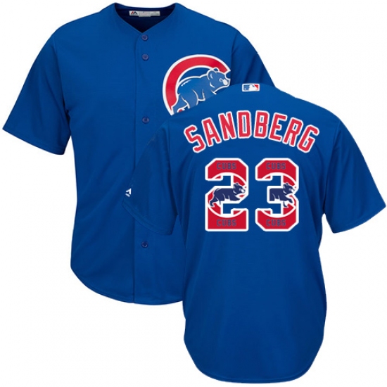 Men's Majestic Chicago Cubs 23 Ryne Sandberg Authentic Royal Blue Team Logo Fashion Cool Base MLB Jersey