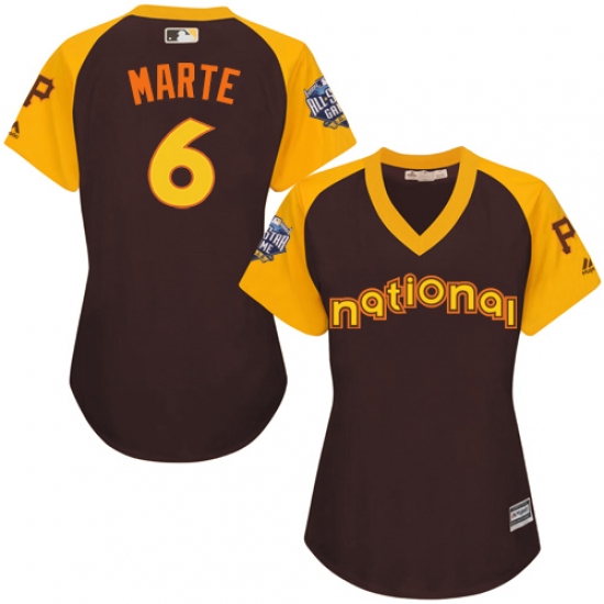 Women's Majestic Pittsburgh Pirates 6 Starling Marte Authentic Brown 2016 All-Star National League BP Cool Base MLB Jersey