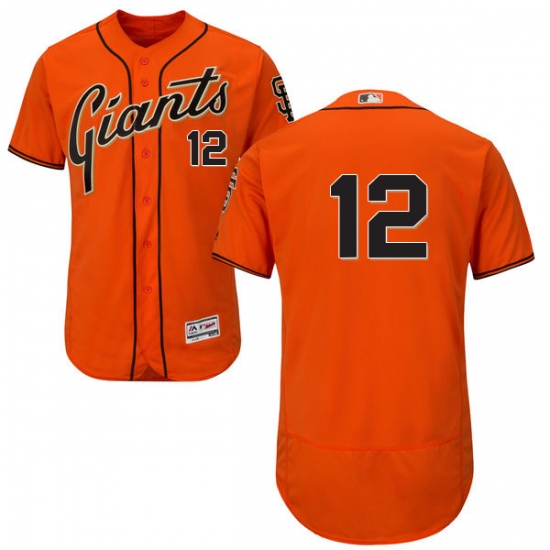 Men's Majestic San Francisco Giants 12 Joe Panik Orange Alternate Flex Base Authentic Collection MLB Jersey