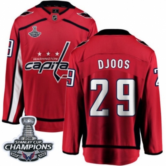 Youth Washington Capitals 29 Christian Djoos Fanatics Branded Red Home Breakaway 2018 Stanley Cup Final Champions NHL Jersey