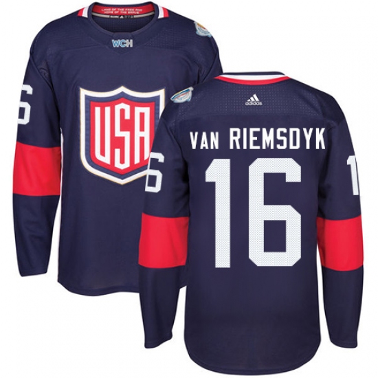 Men's Adidas Team USA 16 James van Riemsdyk Authentic Navy Blue Away 2016 World Cup Ice Hockey Jersey
