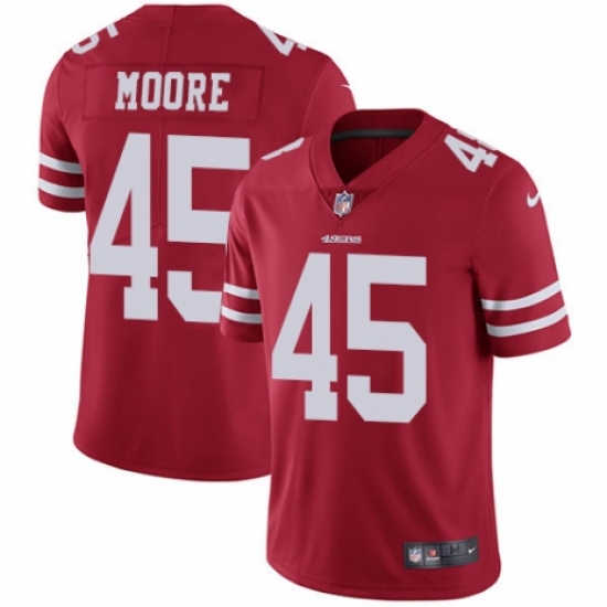 Men's Nike San Francisco 49ers 45 Tarvarius Moore Red Team Color Vapor Untouchable Limited Player NFL Jersey