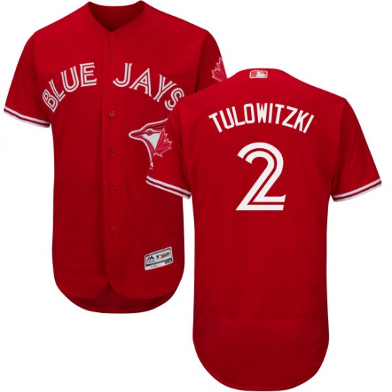 Men's Majestic Toronto Blue Jays 2 Troy Tulowitzki Scarlet Flexbase Authentic Collection Alternate MLB Jersey