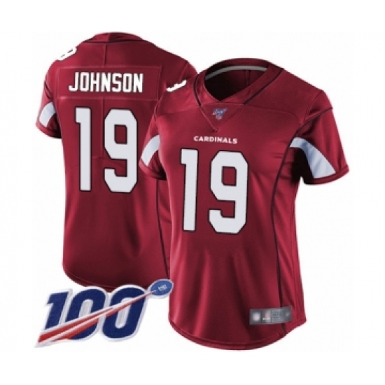 Women's Arizona Cardinals 19 KeeSean Johnson Red Team Color Vapor Untouchable Limited Player 100th Season Football Jersey