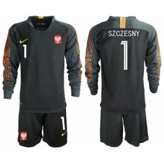 Poland 1 Szczesny Black Goalkeeper Long Sleeves Soccer Country Jersey