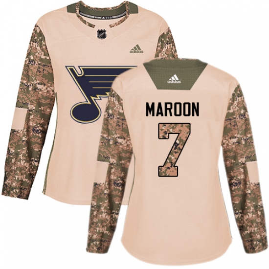 Women's Adidas St. Louis Blues 7 Patrick Maroon Authentic Camo Veterans Day Practice NHL Jersey