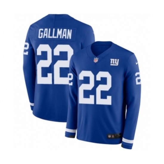 Youth Nike New York Giants 22 Wayne Gallman Limited Royal Blue Therma Long Sleeve NFL Jersey