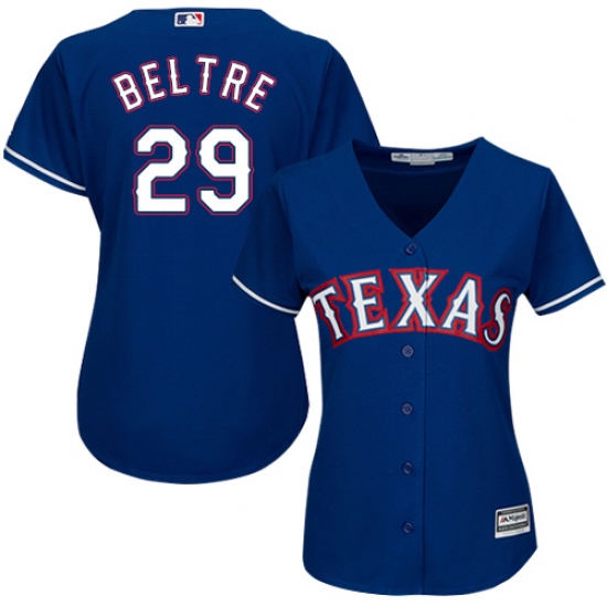 Women's Majestic Texas Rangers 29 Adrian Beltre Replica Royal Blue Alternate 2 Cool Base MLB Jersey