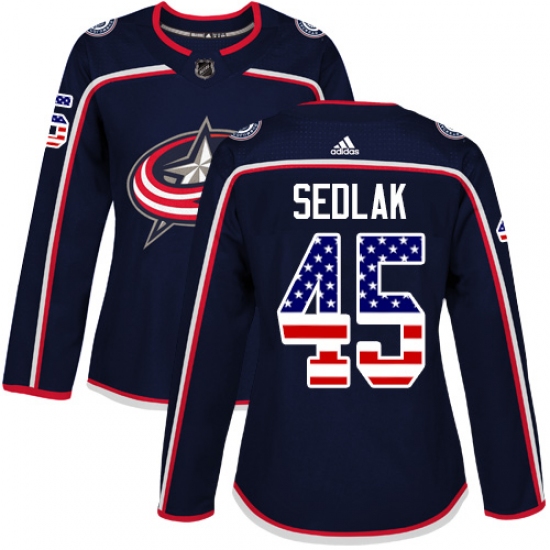 Women's Adidas Columbus Blue Jackets 45 Lukas Sedlak Authentic Navy Blue USA Flag Fashion NHL Jersey