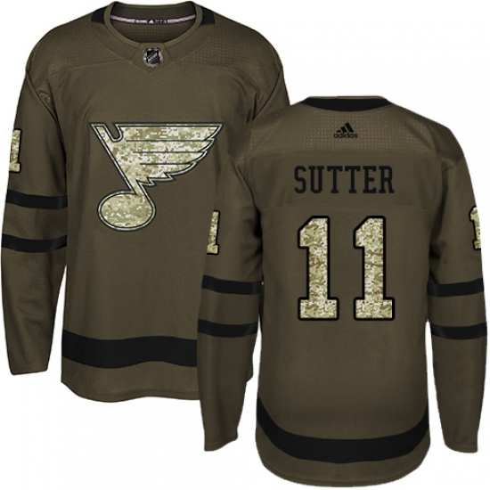 Youth Adidas St. Louis Blues 11 Brian Sutter Authentic Green Salute to Service NHL Jersey