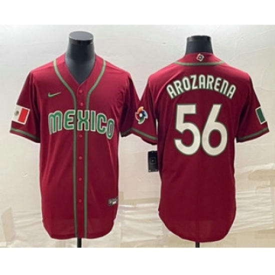 Men's Mexico Baseball 56 Randy Arozarena 2023 Red World Classic Stitched Jerseys