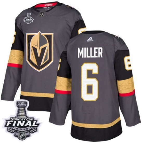 Men's Adidas Vegas Golden Knights 6 Colin Miller Premier Gray Home 2018 Stanley Cup Final NHL Jersey