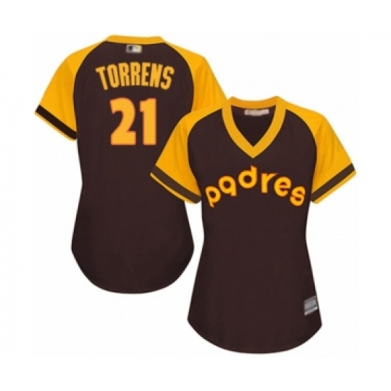 Women's San Diego Padres 21 Luis Torrens Authentic Brown Alternate Cooperstown Cool Base Baseball Player Jersey