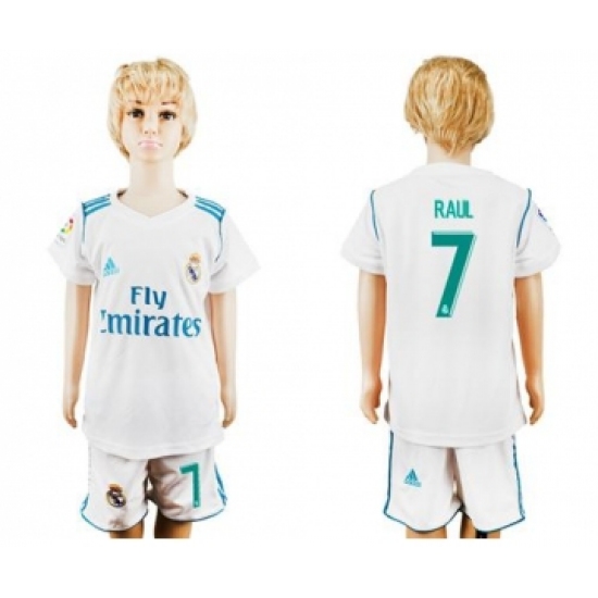 Real Madrid 7 Raul White Home Kid Soccer Club Jersey